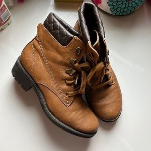 Tan lace up ankle boots